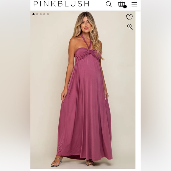 Pink Blush Mauve Front Knot Halter Maternity Maxi Dress - Picture 1 of 2